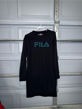 FILA womens Black Crewneck Sweater dress with Teal Logo